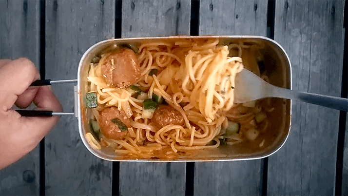 メスティンでミートボールパスタ!コンビニミートボールで簡単に メスティンでミートボールパスタ!コンビニミートボールで簡単に
